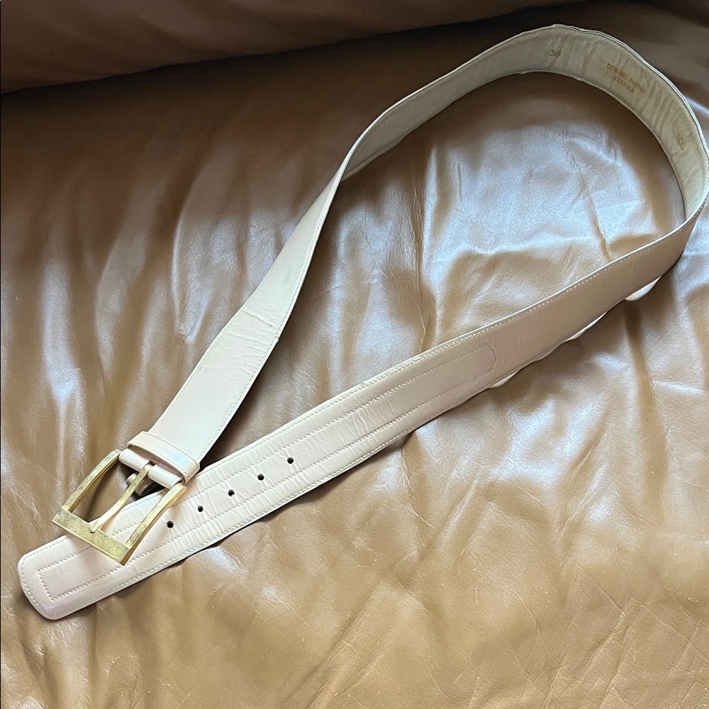 Chic Cream Belt with Gold Buckle
